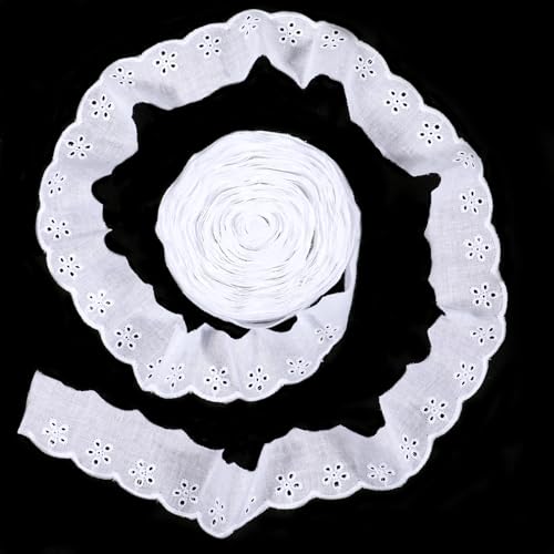 Spitzenband aus Baumwolle, Vintage-Muster, Blumenstickerei, Rüschenbordüre, gewellter Rand, Baumwollbänder für Bastelarbeiten, Nähen, Geschenkverpackungen, Brautschmuck, Hochzeitsdekorationen, 12,7 m Spitzenband aus Baumwolle, Vintage-Muster, Blumenstickerei, Rüschenbordüre, gewellter Rand, Baumwollbänder für Bastelarbeiten, Nähen, Geschenkverpackungen, Brautschmuck, Hochzeitsdekorationen, 12,7 m von Qianyu