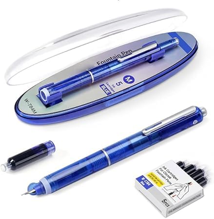 Qianzc Füllfederhalter, einziehbar, 0,38 mm, blau-schwarze Tinte, transparenter Schaft, inklusive 5 nachfüllbaren Tintenpatronen, Upgrade Press Feine Feder, Füllfederhalter-Set, Medium (Blau) von Qianzc