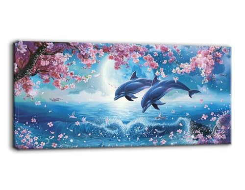 Diamond Painting Groß XXL,20x40cm 5D Diamant Painting Bilder,Landschaft Diamond Painting Erwachsene Set,DIY Delfin Diamant Kunst Malerei Stickerei Set für Wohnzimmer Schlafzimmer Wand Dekor J165 von Qiaoqoo