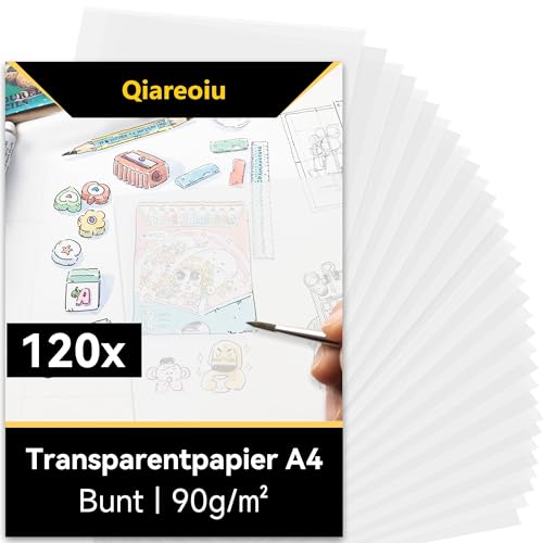 Qiareoiu 120 Blatt Transparentpapier Weiß, Architektenpapier a4, Transparentpapier Bedruckbar 90 g/m², Pergamentpapier zum Bedrucken, Pergamentpapier zum basteln auch als Laternenzuschnitte von Qiareoiu