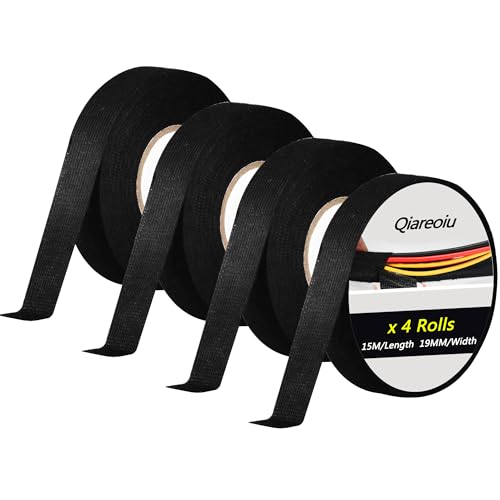 Qiareoiu 4 Rollen isolierband schwarz, 19mm x 15m kabelbaum klebeband, Auto gewebeband textilklebeband fur kfz kabel electric tape Qiareoiu 4 Rollen isolierband schwarz, 19mm x 15m kabelbaum klebeband, Auto gewebeband textilklebeband fur kfz kabel electric tape von Qiareoiu