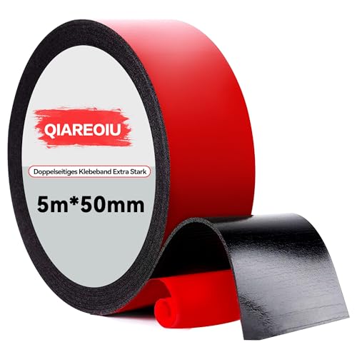 Qiareoiu Doppelseitiges Klebeband Extra Stark, 5m x 50mm Klebeband Doppelseitig Outdoor Wasserfest für Wand und Streifen, Auto, Bürodekor Qiareoiu Doppelseitiges Klebeband Extra Stark, 5m x 50mm Klebeband Doppelseitig Outdoor Wasserfest für Wand und Streifen, Auto, Bürodekor von Qiareoiu