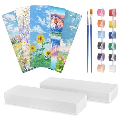100 Blatt Aquarellpapier Lesezeichen, 300g/m² Papier Lesezeichen Blanko mit 12 Pigment und 2 Pinsel, 15 x 5cm Aquarell Block, Aquarell Karten Blanko für Lesezeichen Basteln, Malerei von Qichan