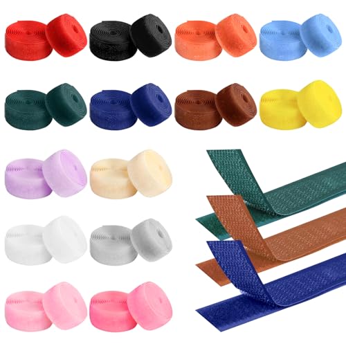 Qichan 28 Stück Klettband zum Nähen, 14 Farben Klettverschluss zum Nähen mit Hakenband und Flauschband, 20mm x 1m Klettband Beidseitig, 28m Klettband Nähen für Stoff, Textilien, DIY Handwerk von Qichan