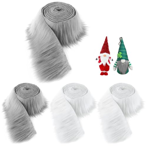 4 Stück Kunstfell zum Basteln, 180x5cm Kunstfell Band in 4 Farben, Fell zum Basteln, Furry Faux Precut Strips für Zwergenbart Weihnachtsmannhaar Wichtel DIY Basteldekoration von Qichan