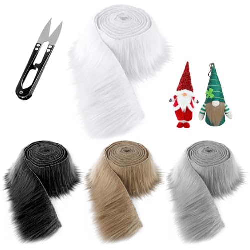 4 Stück Kunstfell zum Basteln, 180x5cm Kunstfell Band in 4 Farben, Fell zum Basteln, Furry Faux Precut Strips für Zwergenbart Weihnachtsmannhaar Wichtel DIY Basteldekoration von Qichan