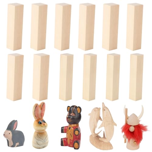 Qichan 12 Stück Lindenholz zum Schnitzen, 8 Stk 10 x 2,5 x 2,5cm Holzblock und 4 Stk 10 x 2 x 2cm Schnitzholz, Bastelholz Klötzchen für Kreative Projekte für Kinder & Anfänger von Qichan