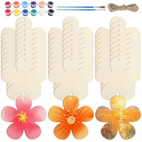 Qichan 30 Stück Holzblumen zum Bemalen, 7,5cm Blanko Holzanhänger zum Bemalen mit 10m Hanfseil und 12 Farben, Holzscheiben Unbehandelt Blumen, Basteln Frühling Kinder für DIY Handwerk Scrapbooking Qichan 30 Stück Holzblumen zum Bemalen, 7,5cm Blanko Holzanhänger zum Bemalen mit 10m Hanfseil und 12 Farben, Holzscheiben Unbehandelt Blumen, Basteln Frühling Kinder für DIY Handwerk Scrapbooking von Qichan