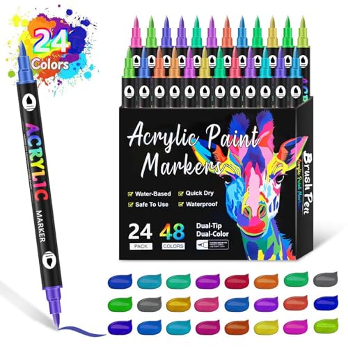Qidures Acrylstifte Für Steine Wasserfest Mit Doppelspitze, 48 Farben Acrylic Marker, Doppelspitze Acrylmarker, Steine Bemalen Stifte Für Leinwand, Glas, Keramik, Basteln Weihnachten Und Ostern von Qidures