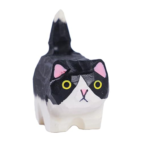 Qidures Holzkatze Ornamente, Handgefertigte Katzenfigur aus Geschnitzte Katzen, Niedliche Katzen Holzfigur Katzenstatue Schreibtisch Ornament für Katzenliebhaber 2,5x4,5cm von Qidures