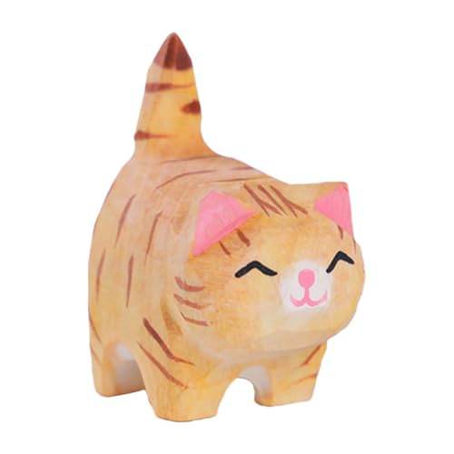 Qidures Holzkatze Ornamente, Handgefertigte Katzenfigur aus Geschnitzte Katzen, Niedliche Katzen Holzfigur Katzenstatue Schreibtisch Ornament für Katzenliebhaber 2,5x4,5cm von Qidures