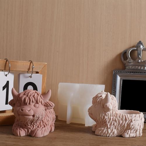 Silikonformen Gießformen Hochlandrind, Highland Cow Kerzenformen Silikon, Highland Cow Harzguss Pflanzer Siliconemolds, Süß Kuh Epoxidharz Silikonform Giessformen Für Schmuckkasten Süßigkeiten Jar von Qidures