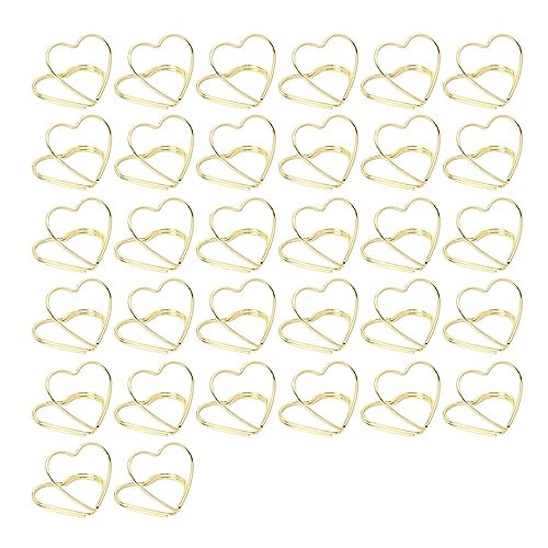 Qiebenav 32 Stück/Set Tischkarten Kartenhalter, Herzform Tischnummer Stand Menü Memo Clip Foto für Hochzeitsbedarf Metall Kartenhalter L Gold von Qiebenav