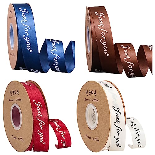 Qiebenav 4 Rollen Wickelband, Alphabet, bedruckt, feine Seide, Geschenkverpackung, Basteln, Handarbeit, einfarbig, Urlaubszubehör, Marineblau von Qiebenav