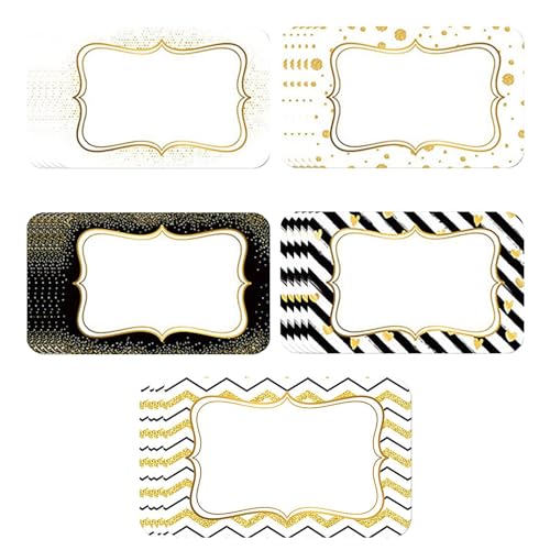 Qiebenav Goldfolien-Klebeetiketten, Design Name, 24 Stück, schöne metallische, selbstklebende nicht verblassende, langlebige goldene Etiketten von Qiebenav