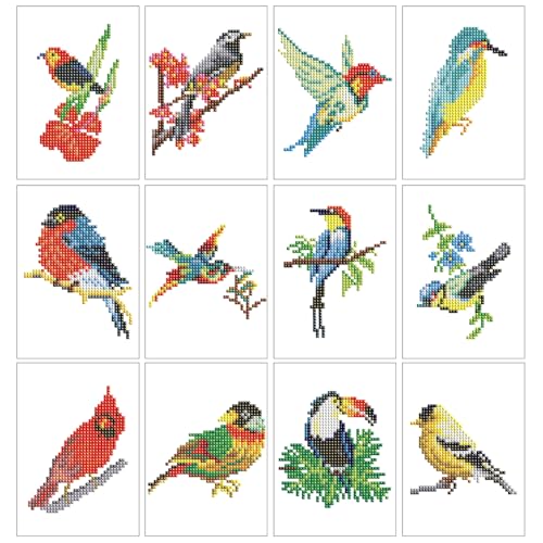 12 Stück Vogel Mini Diamond Painting Bilder,Small Diamant Painting Erwachsene,Diamants Painting Erwachsene Für Home Wand Decor,Frauen Geschenk. (Vogel) von Qihensail