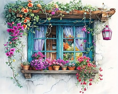 Blume Malen Nach Zahlen Erwachsene,Fenster Paint by Numbers Adult,Cheerful Painting,Diy Handgemalt Kreativ Bastelset für Geschenk Heimdekoration. (Fenster) von Qihensail