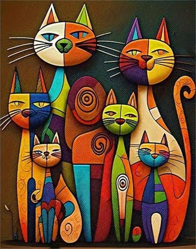 Katzen Malen Nach Zahlen Erwachsene,Kunst Paint by Numbers Adult,Cheerful Painting,Diy Handgemalt Kreativ Bastelset für Geschenk Heimdekoration. (Kunst) von Qihensail