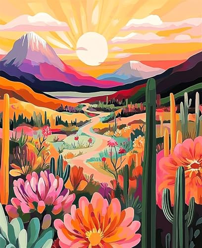 Landschaft Malen Nach Zahlen Erwachsene,Sonnenuntergang Paint by Numbers Adult,Cheerful Painting,Diy Handgemalt Kreativ Bastelset für Geschenk Heimdekoration. (Sonnenuntergang) von Qihensail