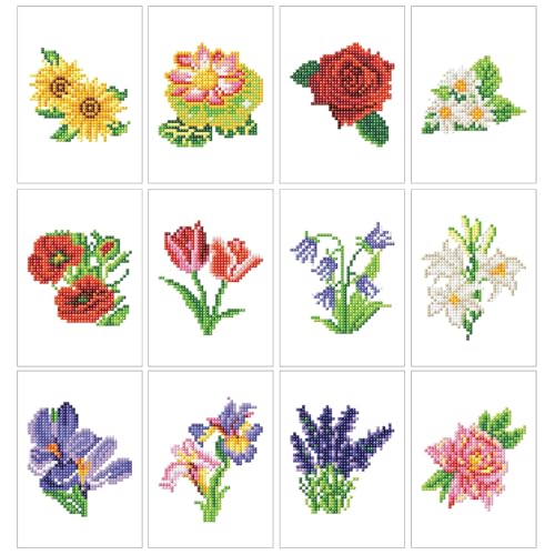 Qihensail 12 Stück Blume Mini Diamond Painting Bilder,Blüte Small Diamant Painting Erwachsene,Diamants Painting Erwachsene Für Home Wand Decor,Frauen Geschenk. (Blume-2) von Qihensail