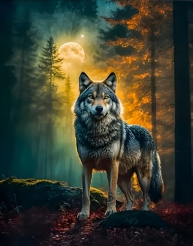 Qihensail Malen nach Zahlen für Erwachsene, Malen nach Zahlen, Leinwand, zum Selbermachen, einfaches fröhliches Malen für Anfänger, Wanddekoration, Geschenke (Wolf) von Qihensail