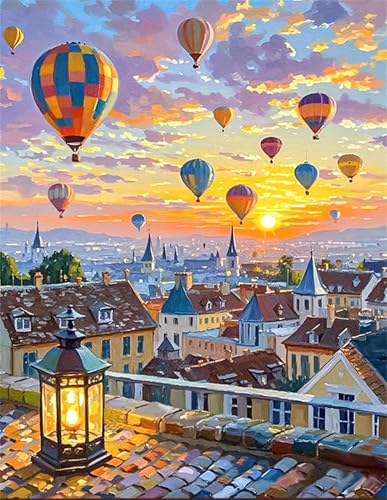 Scenery Malen Nach Zahlen Erwachsene,Heißluftballon Paint by Numbers Adult,Cheerful Painting,Diy Handgemalt Kreativ Bastelset für Geschenk Heimdekoration. (Heißluftballon) von Qihensail