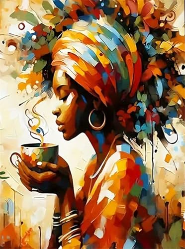 Women Malen Nach Zahlen Erwachsene,Kaffee Paint by Numbers Adult,Cheerful Painting,Diy Handgemalt Kreativ Bastelset für Geschenk Heimdekoration. (Kaffee) von Qihensail