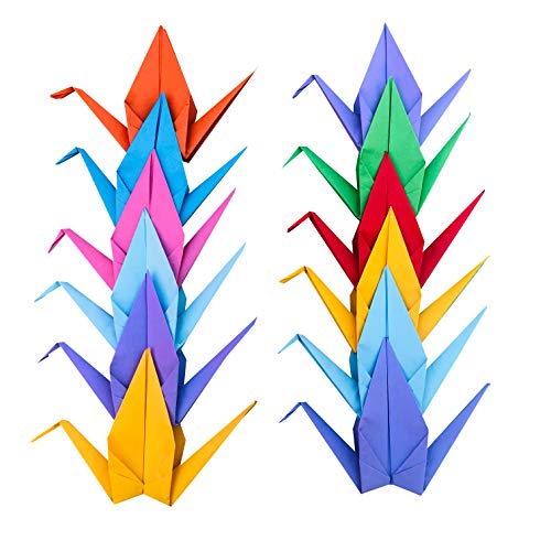 Origami Papier Kranich Gefaltet Regenbogen Handgemachte Vogelgirlande für Hochzeitsfeier Geburtstag Babyparty Banner (Regenbogen, 15cm) von Qihui