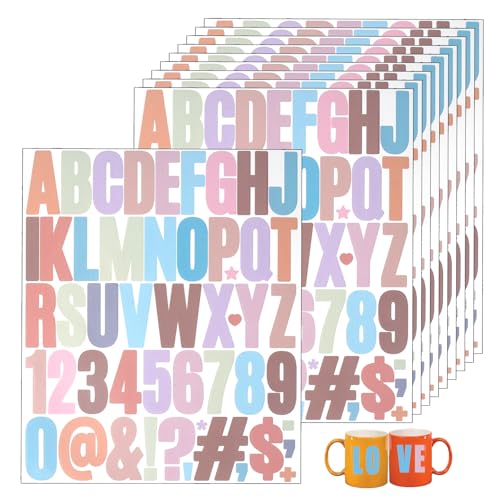 10 Blatt Buchstaben Aufkleber，490 Stück buchstaben sticker，Klebebuchstaben für Scrapbooking, Grußkarten, Briefkästen, Beschriftung von Gegenständen, DIY Dekoration(Farbe) von Qiimenguer