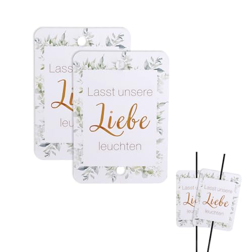 50 Stück Wunderkerzen Hochzeit Etiketten，Lasst unsere Liebe Leuchten Etiketten für Leuchtstäbe und Pyrotechnik Doppelloch-Partydekorationen(Ohne Pyrotechnik) (Rechteckig) von Qiimenguer