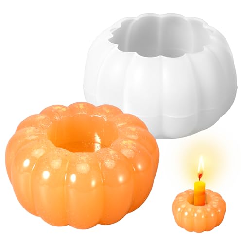 Kürbis Silikonformen Gießformen Kerzenhalter，Silikonformen Gießformen Herbst，Silikonform Kürbis Herbst Dekofür DIY Dekorationen, Kerzenständer, Kerzen, Dekoration Halloween-Party, Geburtstagsfeier(2) von Qiimenguer