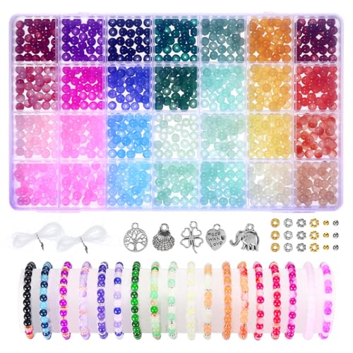 Qiimenguer 1245 Stück Perlen für Armbänder，6mm glasperlen set armband set selber machen, handgemachtes DIY-Perlenarmband, Geschenk für Freunde, Familie (28 Farben) von Qiimenguer