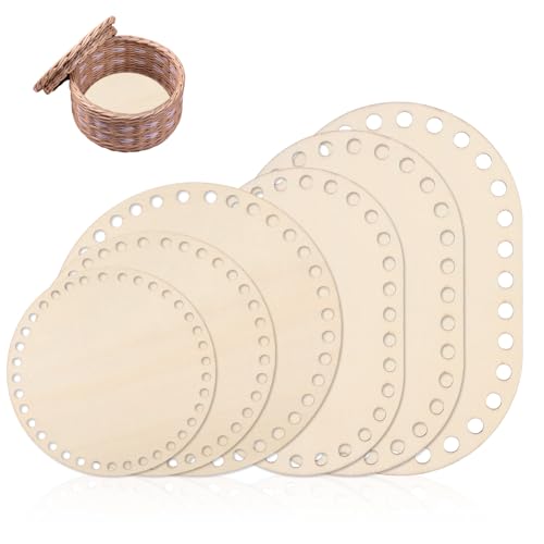 Qiimenguer 6 Stück Korbboden zum Häkeln mit 10 Markern Solide und Langlebig，Holzboden für Häkelkorb, Kann für das Stricken Handtasche Böden, Lagerung Körbe Verwendet Werden (Rund, Oval) von Qiimenguer