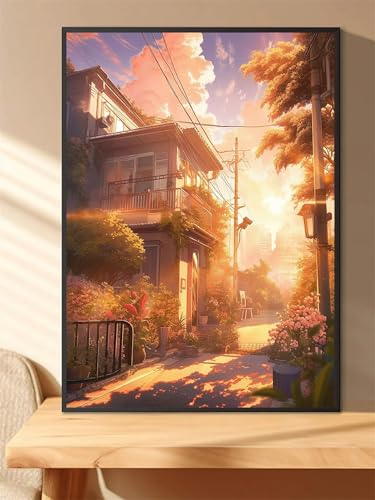 Diamond Painting Kits,5D Sonnenuntergang Loft Landschaft Diamant Painting Bilder für Erwachsene,DIY Square Vollbohrer Diamant Malerei Stickerei Kreuzstich Set Home Wand Dekor Geschenke 90x110 cm von Qijinn