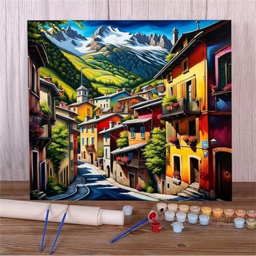 Malen Nach Zahlen Erwachsene,DIY Bergstadtstraße Ölgemälde-Kits auf Leinwand mit Pinseln und Acrylpigment,Handgemalt Ölgemälde Paint by numbers für Wohnzimmer, Büro Dekoration,mit Rahmen 70x70cm Malen Nach Zahlen Erwachsene,DIY Bergstadtstraße Ölgemälde-Kits auf Leinwand mit Pinseln und Acrylpigment,Handgemalt Ölgemälde Paint by numbers für Wohnzimmer, Büro Dekoration,mit Rahmen 70x70cm von Qijinn