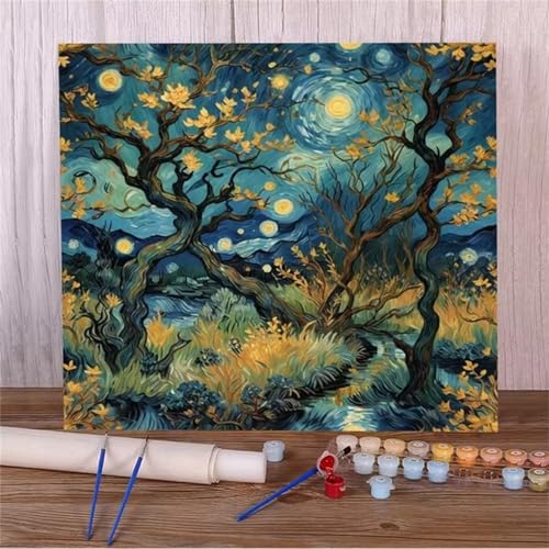 Malen Nach Zahlen Erwachsene,DIY Nachtlandschaftsbaum Ölgemälde-Kits auf Leinwand mit Pinseln und Acrylpigment,Handgemalt Ölgemälde Paint by numbers für Wohnzimmer, Büro Dekoration,mit Rahmen 45x45cm Malen Nach Zahlen Erwachsene,DIY Nachtlandschaftsbaum Ölgemälde-Kits auf Leinwand mit Pinseln und Acrylpigment,Handgemalt Ölgemälde Paint by numbers für Wohnzimmer, Büro Dekoration,mit Rahmen 45x45cm von Qijinn