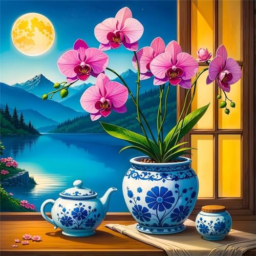 Malen Nach Zahlen Erwachsene,DIY Orchideenpflanzen Fensterbank Ölgemälde-Kits auf Leinwand mit Pinseln und Acrylpigment,Handgemalt Paint by numbers für Wohnzimmer, Büro Dekoration,mit Rahmen 45x45cm Malen Nach Zahlen Erwachsene,DIY Orchideenpflanzen Fensterbank Ölgemälde-Kits auf Leinwand mit Pinseln und Acrylpigment,Handgemalt Paint by numbers für Wohnzimmer, Büro Dekoration,mit Rahmen 45x45cm von Qijinn