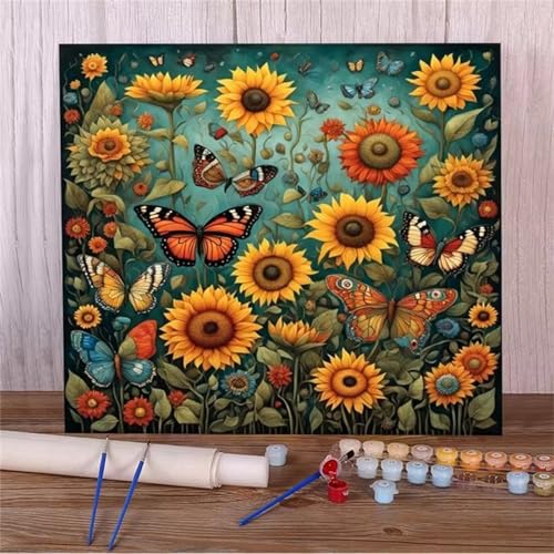 Malen Nach Zahlen Erwachsene,DIY Schmetterlings-Sonnenblumen Ölgemälde-Kits auf Leinwand mit Pinseln und Acrylpigment,Handgemalt Paint by numbers für Wohnzimmer, Büro Dekoration,mit Rahmen 45x45cm Malen Nach Zahlen Erwachsene,DIY Schmetterlings-Sonnenblumen Ölgemälde-Kits auf Leinwand mit Pinseln und Acrylpigment,Handgemalt Paint by numbers für Wohnzimmer, Büro Dekoration,mit Rahmen 45x45cm von Qijinn