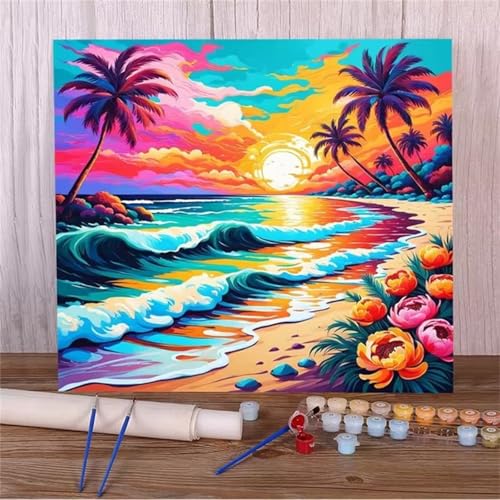 Malen Nach Zahlen Erwachsene,DIY Tropischer Strand Ölgemälde-Kits auf Leinwand mit Pinseln und Acrylpigment,Handgemalt Ölgemälde Paint by numbers für Wohnzimmer, Büro Dekoration,mit Rahmen 30x30cm Malen Nach Zahlen Erwachsene,DIY Tropischer Strand Ölgemälde-Kits auf Leinwand mit Pinseln und Acrylpigment,Handgemalt Ölgemälde Paint by numbers für Wohnzimmer, Büro Dekoration,mit Rahmen 30x30cm von Qijinn