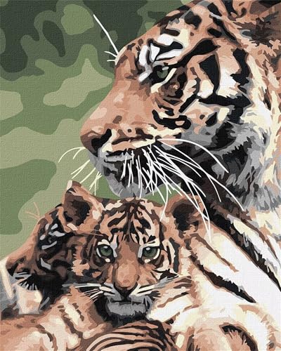 Malen Nach Zahlen Tiertiger,mit Pinseln und Acrylfarben Handgemalt Ölgemälde Leinwand malen nach zahlen Erwachsene ohne Rahmen DIY Paint by Numbers für Home Decor 45x60 cm von Qijinn