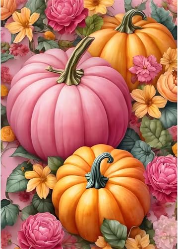 Qijinn Bunte Kürbisse Diamond Painting Erwachsene Herbstblumen Diamant Painting Bilder Kit Full 5D DIY Vierkant Crystal Strass Stickerei Diamant Kunst Home Büro Wall Dekoration 50x70cm von Qijinn