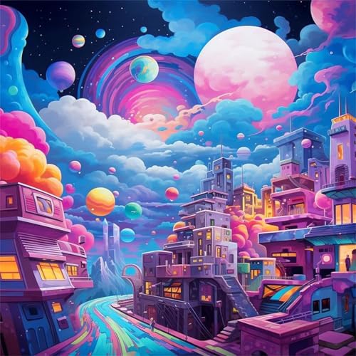 Qijinn Diamant Painting Bilder für Erwachsene Anfänger,5D Bunte Schlösser Diamond Painting Set,DIY Vierkant Diamant Kunst Kits Vollbohrer Kreuzstich Malerei für Home Wand Dekor 65x65cm von Qijinn