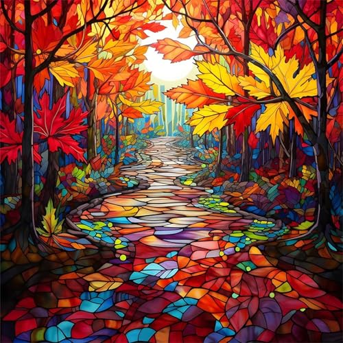 Qijinn Diamant Painting Bilder für Erwachsene Anfänger,5D Herbstwald Diamond Painting Set,DIY Vierkant Diamant Kunst Kits Vollbohrer Kreuzstich Malerei für Home Wand Dekor 45x45cm von Qijinn