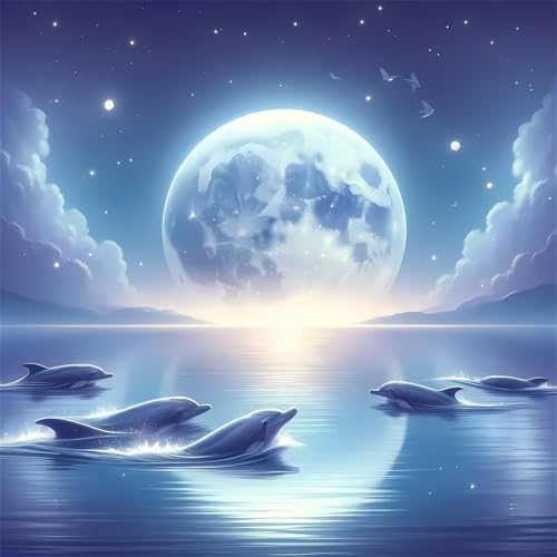 Qijinn Diamond Painting Erwachsene,Monddelfine 5D Diamant Painting Bilder DIY Rund Vollbohrer Diamond Painting Bilder Stickerei Diamant Malerei Set für Wanddekoration,105x105cm Qijinn Diamond Painting Erwachsene,Monddelfine 5D Diamant Painting Bilder DIY Rund Vollbohrer Diamond Painting Bilder Stickerei Diamant Malerei Set für Wanddekoration,105x105cm von Qijinn