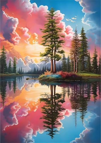 Qijinn Diamond Painting Kits,5D Baum Abendrot Diamant Painting Bilder für Erwachsene,DIY Round Vollbohrer Diamant Malerei Stickerei Kreuzstich Set Home Wand Dekor Geschenke 100x130 cm von Qijinn