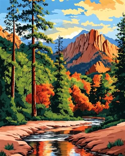 Qijinn Diamond Painting Kits,5D Berge Bäume Flüsse Diamant Painting Bilder für Erwachsene,DIY Square Vollbohrer Diamant Malerei Stickerei Kreuzstich Set Home Wand Dekor Geschenke 50x70 cm von Qijinn