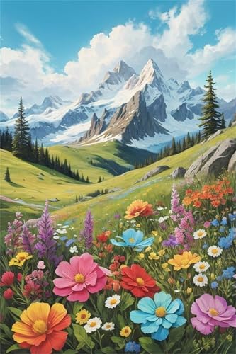 Qijinn Diamond Painting Kits,5D Blumenfeld Berge Diamant Painting Bilder für Erwachsene,DIY Square Vollbohrer Diamant Malerei Stickerei Kreuzstich Set Home Wand Dekor Geschenke 80x100 cm von Qijinn