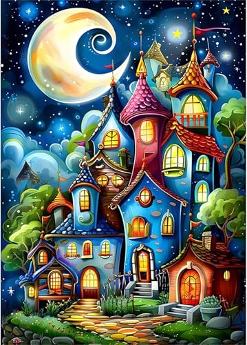 Qijinn Diamond Painting Kits,5D Cartoon-Schloss Diamant Painting Bilder für Erwachsene,DIY Round Vollbohrer Diamant Malerei Stickerei Kreuzstich Set Home Wand Dekor Geschenke 50x70 cm Qijinn Diamond Painting Kits,5D Cartoon-Schloss Diamant Painting Bilder für Erwachsene,DIY Round Vollbohrer Diamant Malerei Stickerei Kreuzstich Set Home Wand Dekor Geschenke 50x70 cm von Qijinn