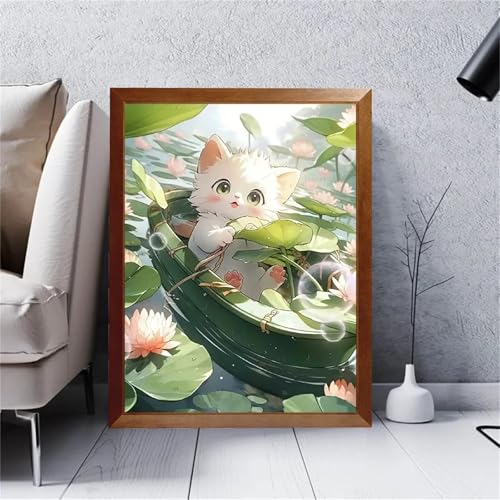 Qijinn Diamond Painting Kits,5D Katzenboot Lotus Diamant Painting Bilder für Erwachsene,DIY Round Vollbohrer Diamant Malerei Stickerei Kreuzstich Set Home Wand Dekor Geschenke 40x50 cm Qijinn Diamond Painting Kits,5D Katzenboot Lotus Diamant Painting Bilder für Erwachsene,DIY Round Vollbohrer Diamant Malerei Stickerei Kreuzstich Set Home Wand Dekor Geschenke 40x50 cm von Qijinn