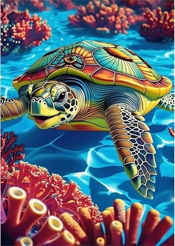 Qijinn Diamond Painting Kits,5D Meeresschildkröte Diamant Painting Bilder für Erwachsene,DIY Round Vollbohrer Diamant Malerei Stickerei Kreuzstich Set Home Wand Dekor Geschenke 80x100 cm von Qijinn